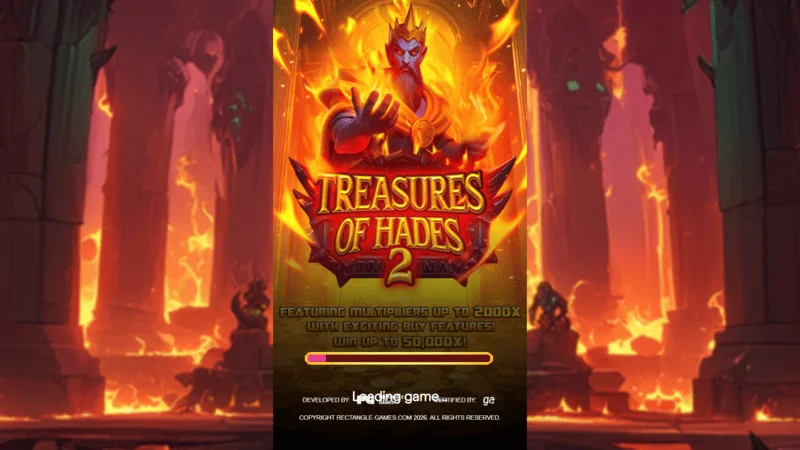 Treasures of Hades 2 – หน้าจอโหลดของสล็อต Rectangle Games ในธีมเทพนิยายแห่งยมโลก